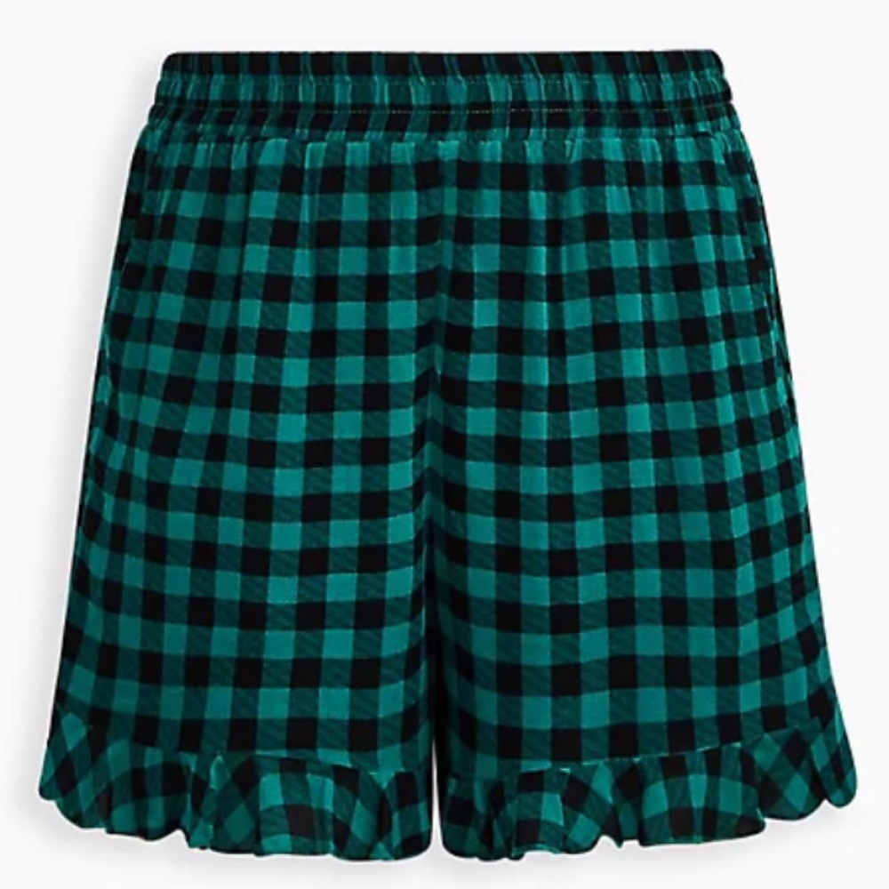NWT TORRID Ruffle Short - Gauze Retro Gingham Green & Black - Picture 7 of 9